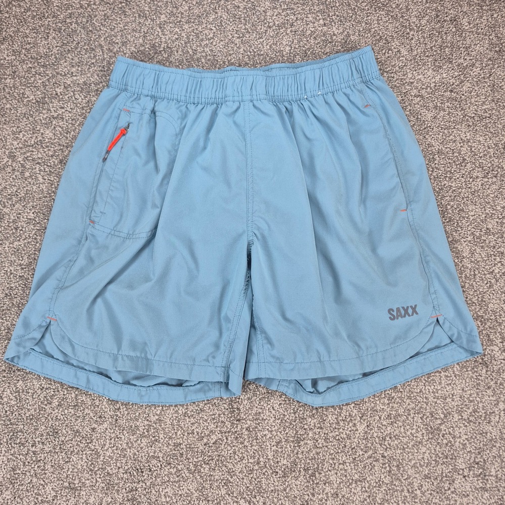 Saxx 2-in-1 Shorts Mens Medium Blue Gainmaker Lined BallPark Pouch 7" Inseam